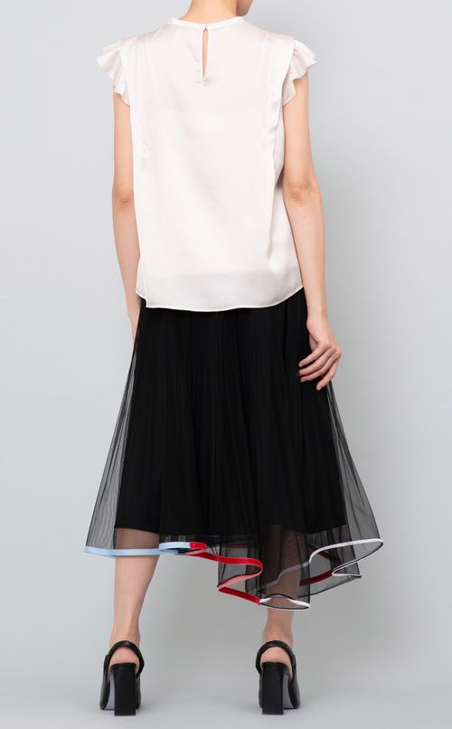 サテンオーガンジーフリルブラウス