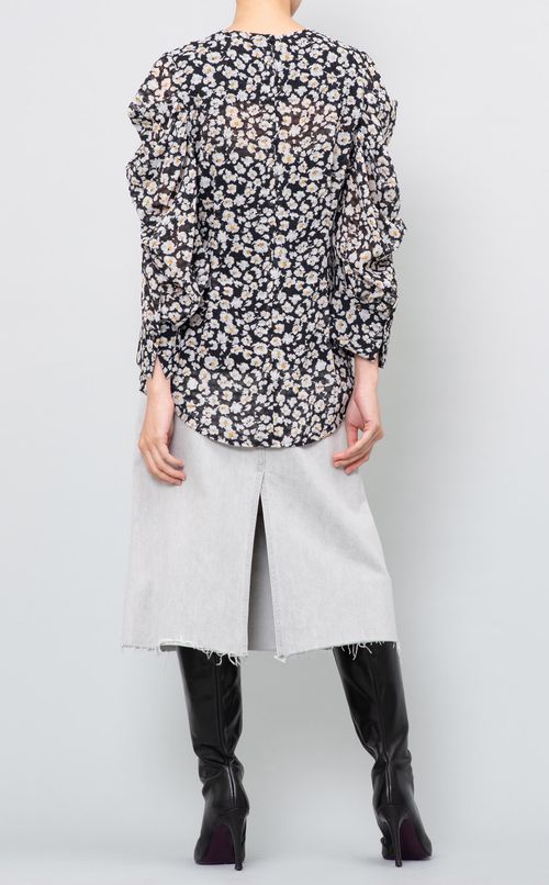 フラワープリントタックスリーブブラウス