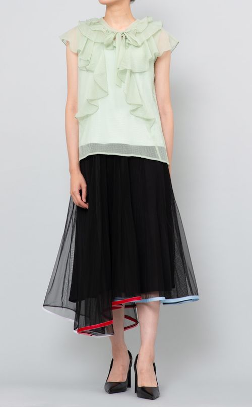 ボウタイラッフルブラウス