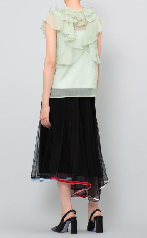 ボウタイラッフルブラウス