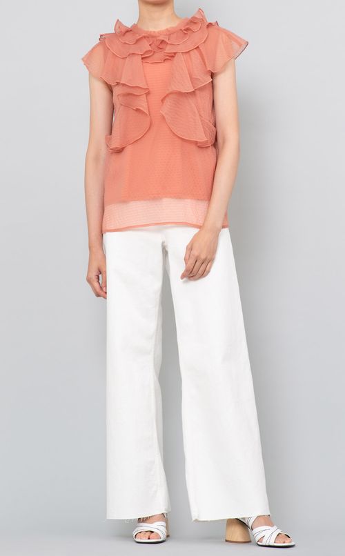 ボウタイラッフルブラウス