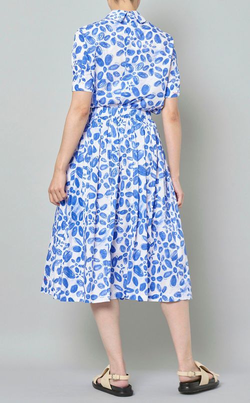 ブルーフラワープリントギャザースカート