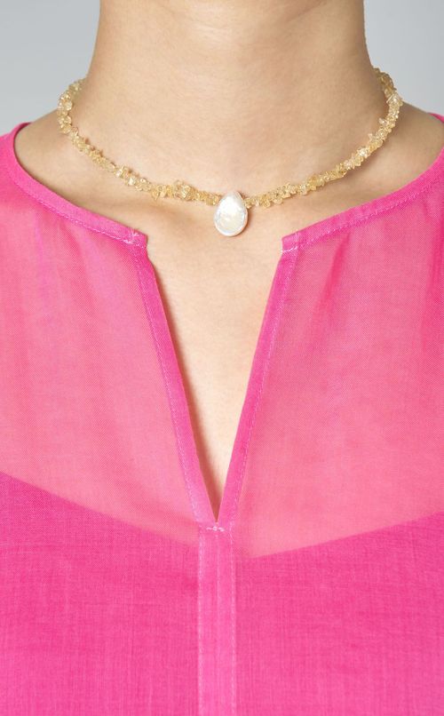 シトリン淡水パールネックレス