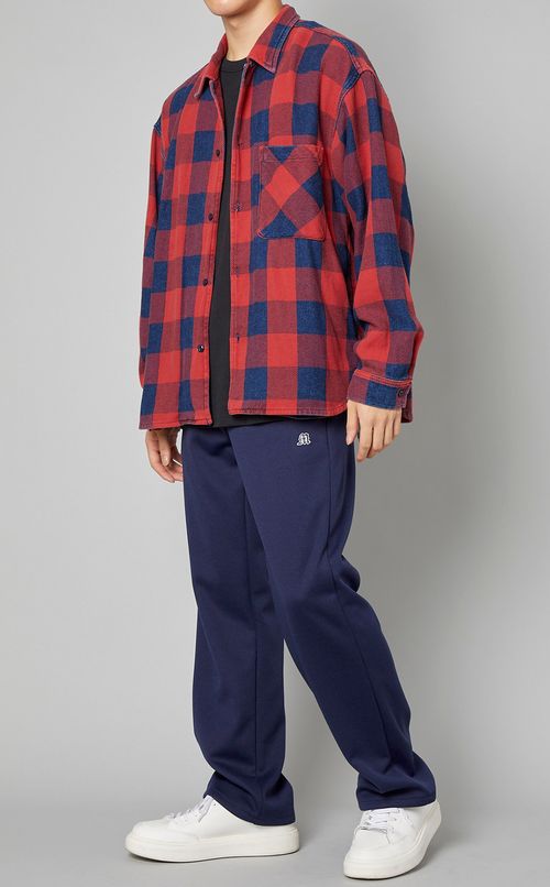 インディゴブロックチェックワイドシャツ