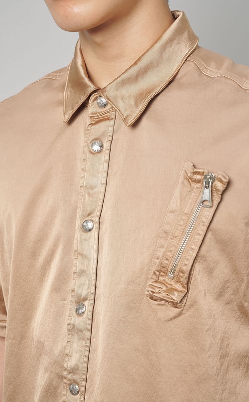 サテンジップポケットシャツ