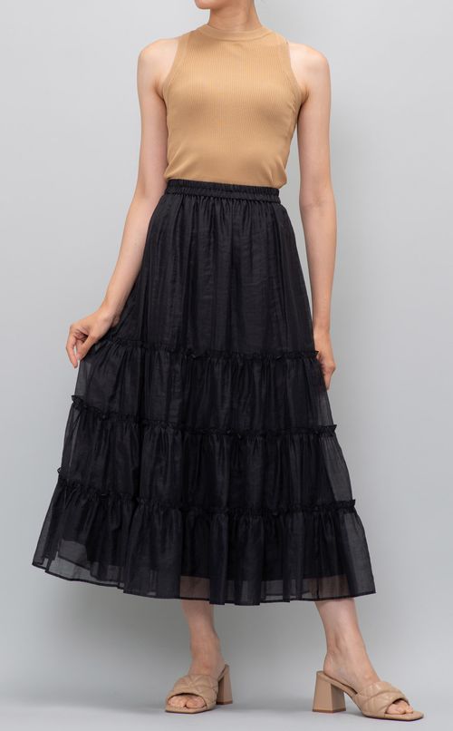 オーガンジーティアードロングスカート