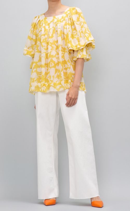 フラワープリントギャザーブラウス