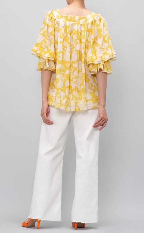 フラワープリントギャザーブラウス