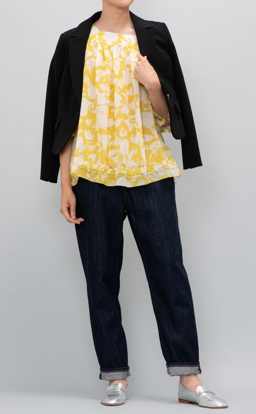 フラワープリントギャザーブラウス