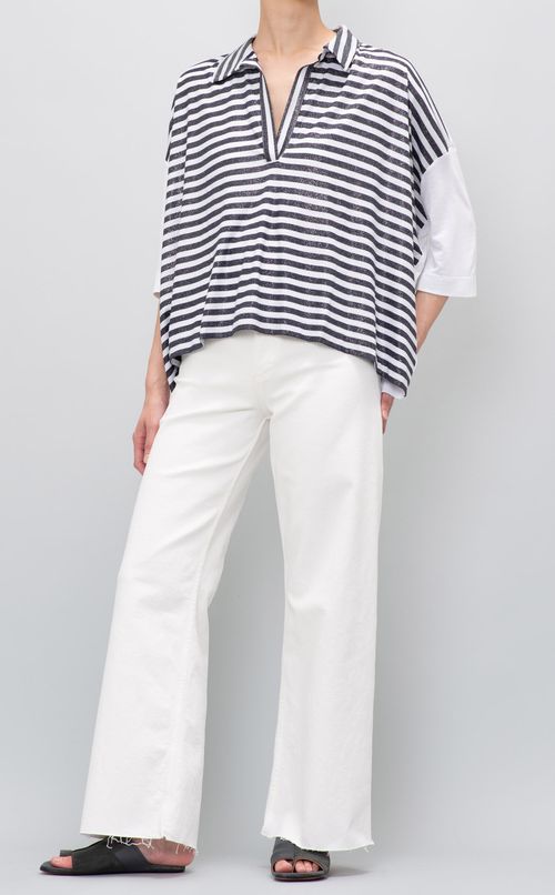 ボーダーオープンネックカットソー