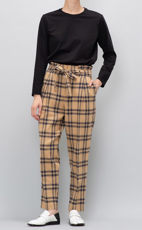 ベルト付チェックテーパードパンツ