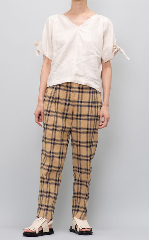ベルト付チェックテーパードパンツ