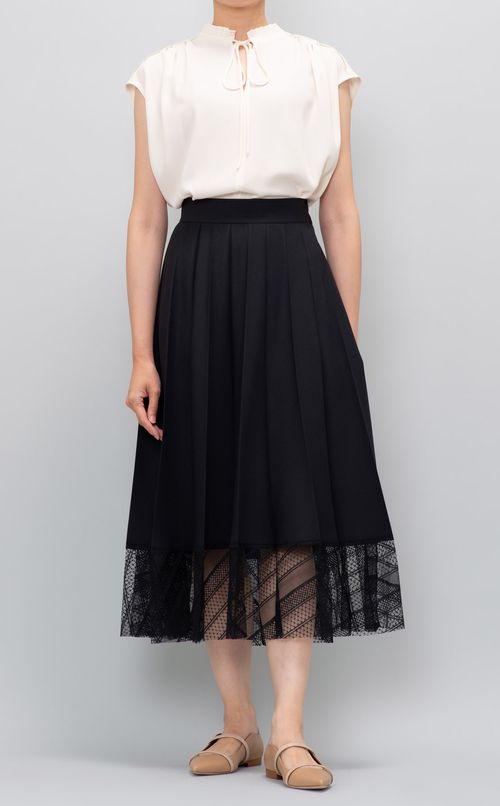 裾レース切替プリーツスカート