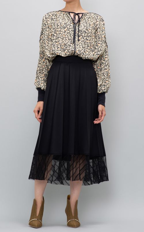 裾レース切替プリーツスカート