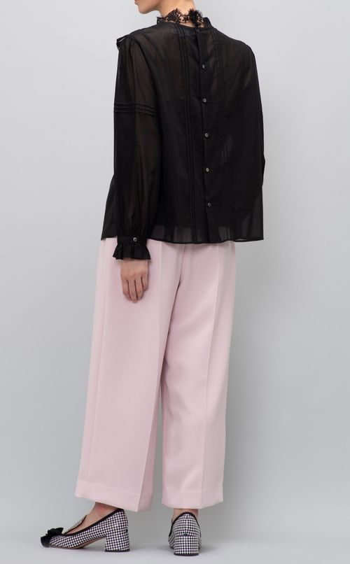 ハイネックヨークレースギャザーブラウス