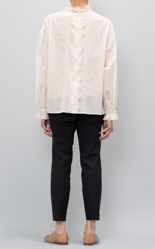 ハイネックヨークレースギャザーブラウス