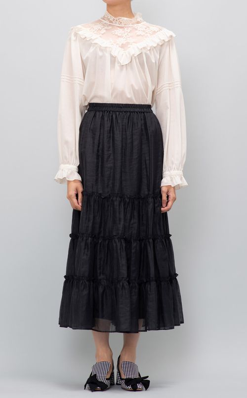 ハイネックヨークレースギャザーブラウス