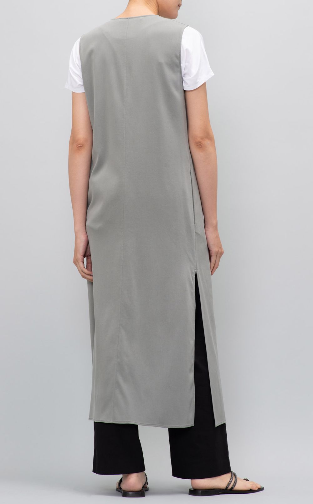 Vネックサイドスリットロングジレ