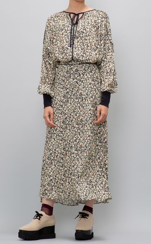 フラワープリントギャザーブラウス