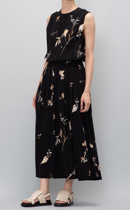 フラワープリントギャザーワンピース