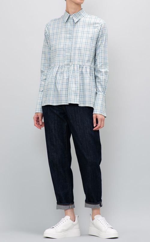 チェック切替ギャザーシャツ