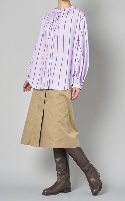 コットンノーカラーギャザーシャツ