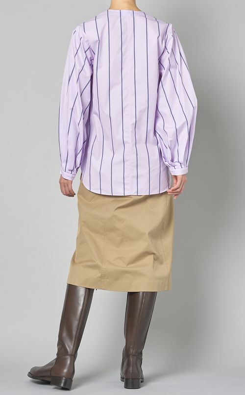 コットンノーカラーギャザーシャツ