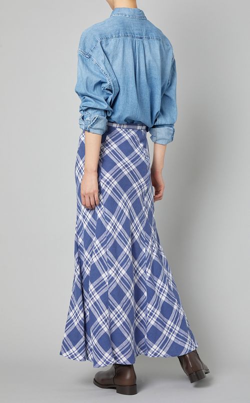 リネンチェックプリントロングスカート