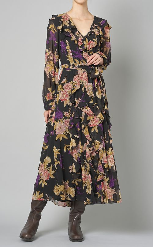 フラワープリントラッフルワンピース