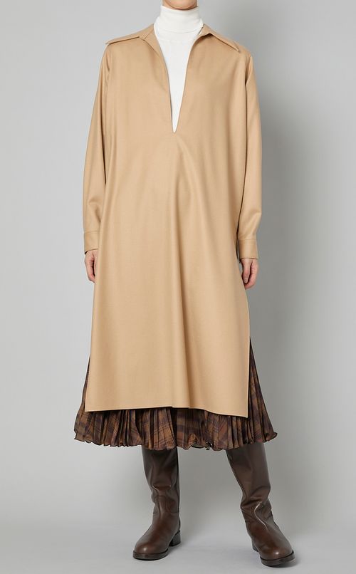 梳毛フラノVネックワンピース