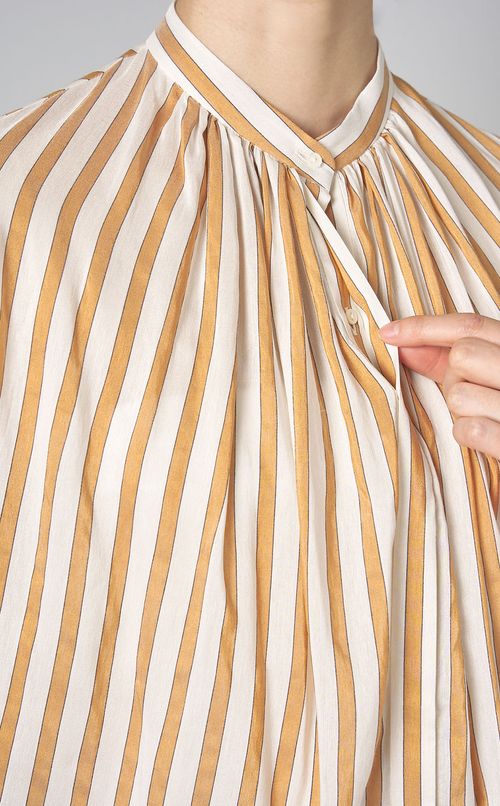 ストライプコクーンギャザーブラウス