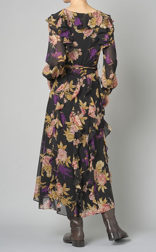 フラワープリントラッフルワンピース