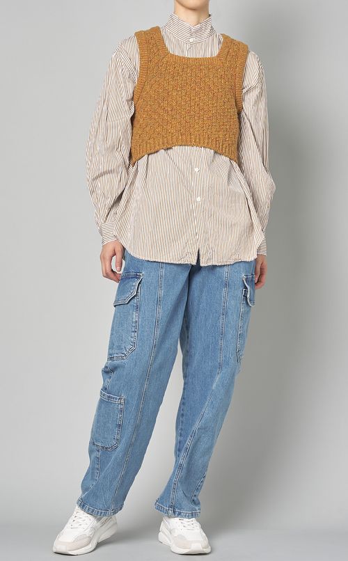 カットオフカラーストライプシャツ