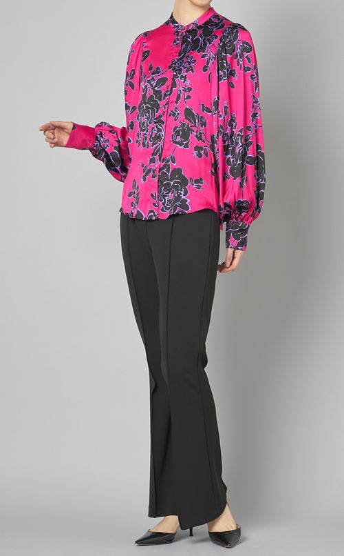 フラワープリントバンドカラーブラウス