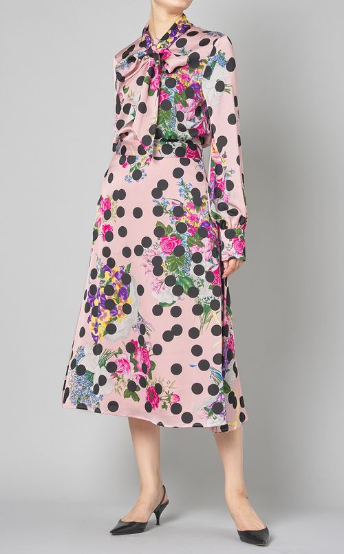 フラワードットプリントボウタイブラウス