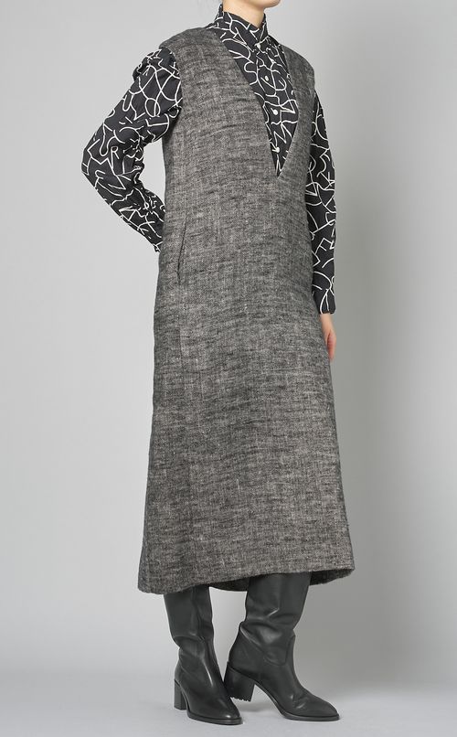 起毛リネンVネックワンピース