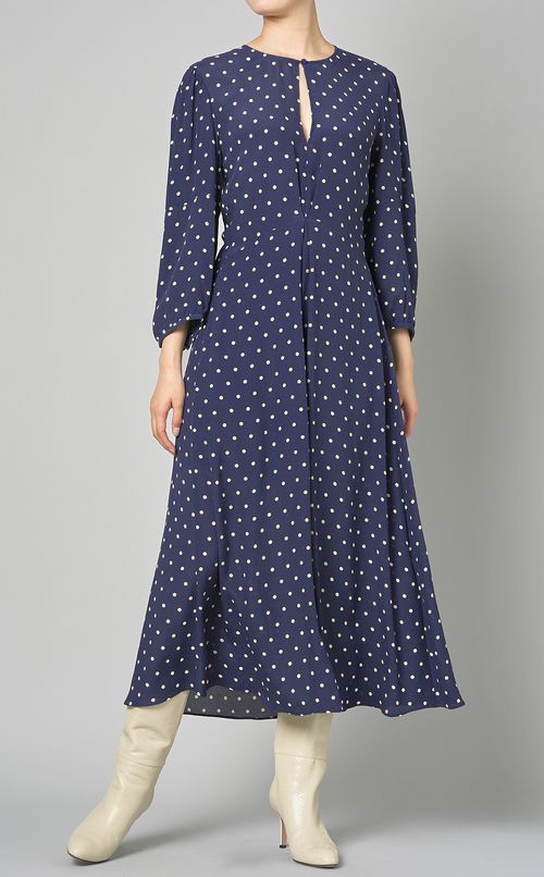 ドットプリントキーネックワンピース