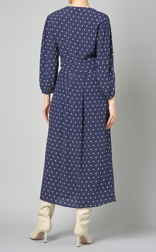 ドットプリントキーネックワンピース