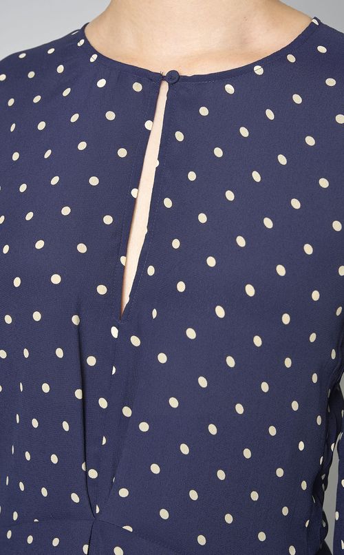 ドットプリントキーネックワンピース