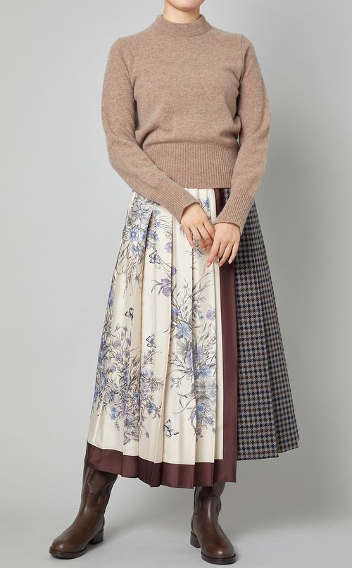 プリント切替プリーツミディスカート