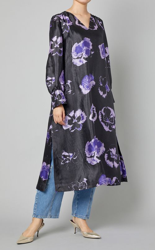 パンジープリントVネックワンピース