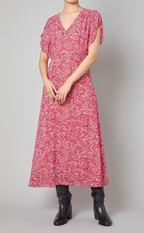 レッドゼブラVネックロングワンピース