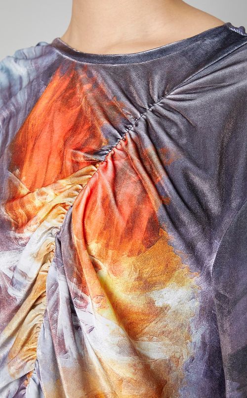 ハンドペイントベルベットギャザートップス