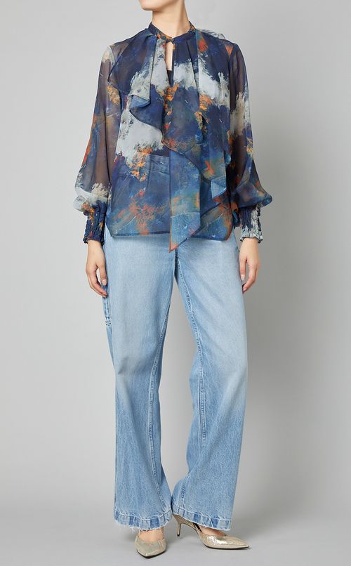 アブストラクトペイントラッフルブラウス