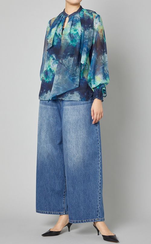 アブストラクトペイントラッフルブラウス