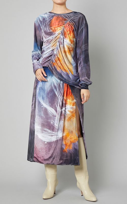 ハンドペイントベルベットタックスカート