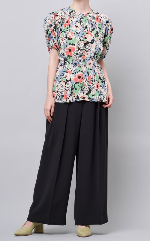 フラワープリントパフスリーブブラウス