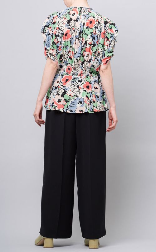 フラワープリントパフスリーブブラウス