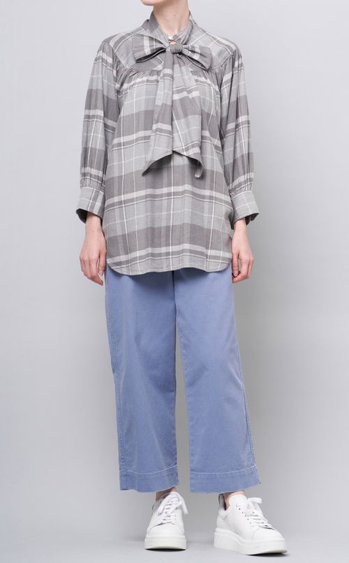 チェックボウタイギャザーブラウス