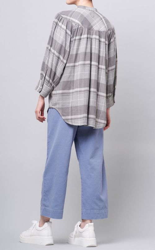 チェックボウタイギャザーブラウス